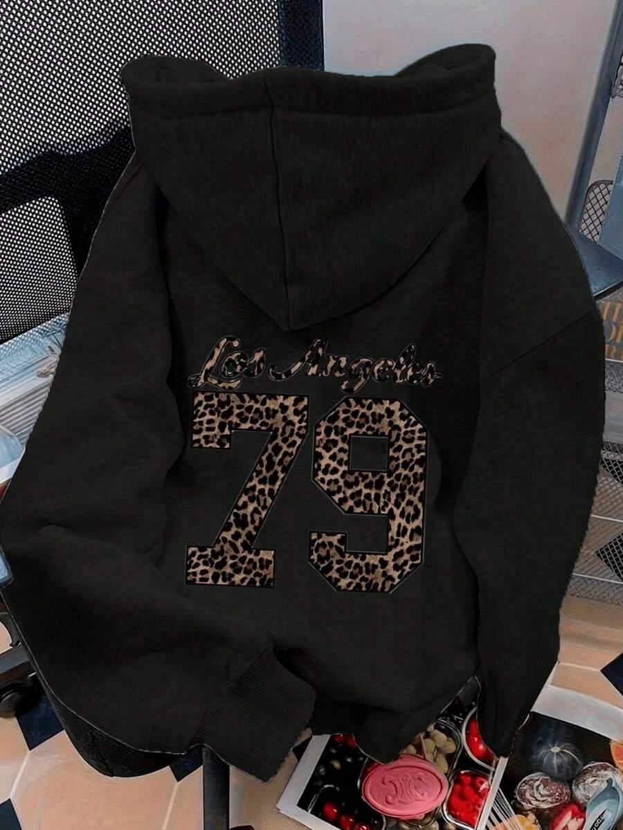 Sudadera Oversize Los Angeles 79 Black para Mujer – Estilo Urbano con Estampado Animal Print y Toque Moderno - Negro - Ver 1