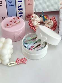 1PC Cute Ins Style Simple Solid Color Bow Pony Storage Box Portable Anime Goods Stickers Hairpin Desktop Stationery Miscellaneous Storage Box - Multicolor - View 3