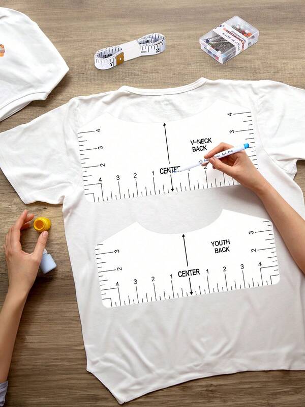 Régua para camisetas 4/8/11 peças, acessórios e ferramentas para medição de camisetas, guia para alinhamento de vinil, régua transparente com decote em V/redonda, para alinhamento, prensa térmica, medição frontal e traseira, suprimentos e acessórios para costura artesanal