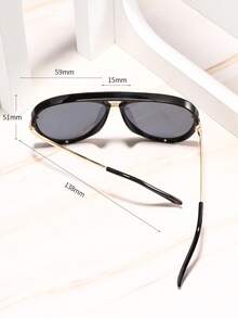 Przene 1pc Unisex Pilot Frame Fashion Classic Oversized Street Style Retro Metal Fashion Glasses - Black - View 3