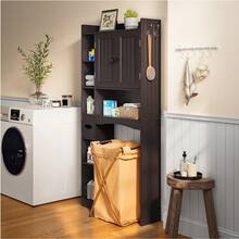 Lofka Over The Toilet Storage Cabinet ,Freestanding Bathroom Storage Organizer Cabinet With Cabinet & Adjustable Shelves, Toilet Paper Holder, Anti-Tip Design, Dark Brown - 棕色 - 查看 6