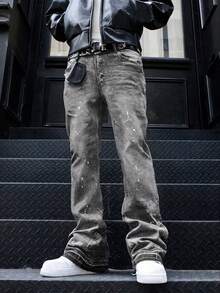 Modcrash Slim Fit Stretch Denim Jeans, Distressed Washed Cotton Casual Jeans, Slant Pockets Washed Denim Trousers For Men, Lightweight Business Casual Straight Leg Jeans, Suitable For All Seasons Spring To Summer , Retro American, Unisex, Relaxed Fit Summer Outfits – Suitable For Everyday Wear And Summer Holiday Outfits. - Grey - View 4