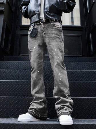 修身弹力牛仔裤，做旧水洗棉休闲牛仔裤，斜插口袋男士水洗牛仔裤，轻便商务休闲直筒牛仔裤，适合所有季节