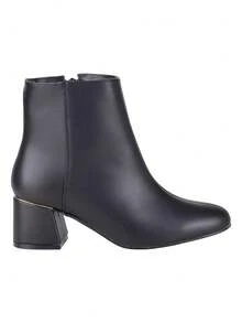 Botin Negro Mujer Tacón Vestir Confortable  Moda Otoño Invierno Diseño Elegante - Negro - Ver 1