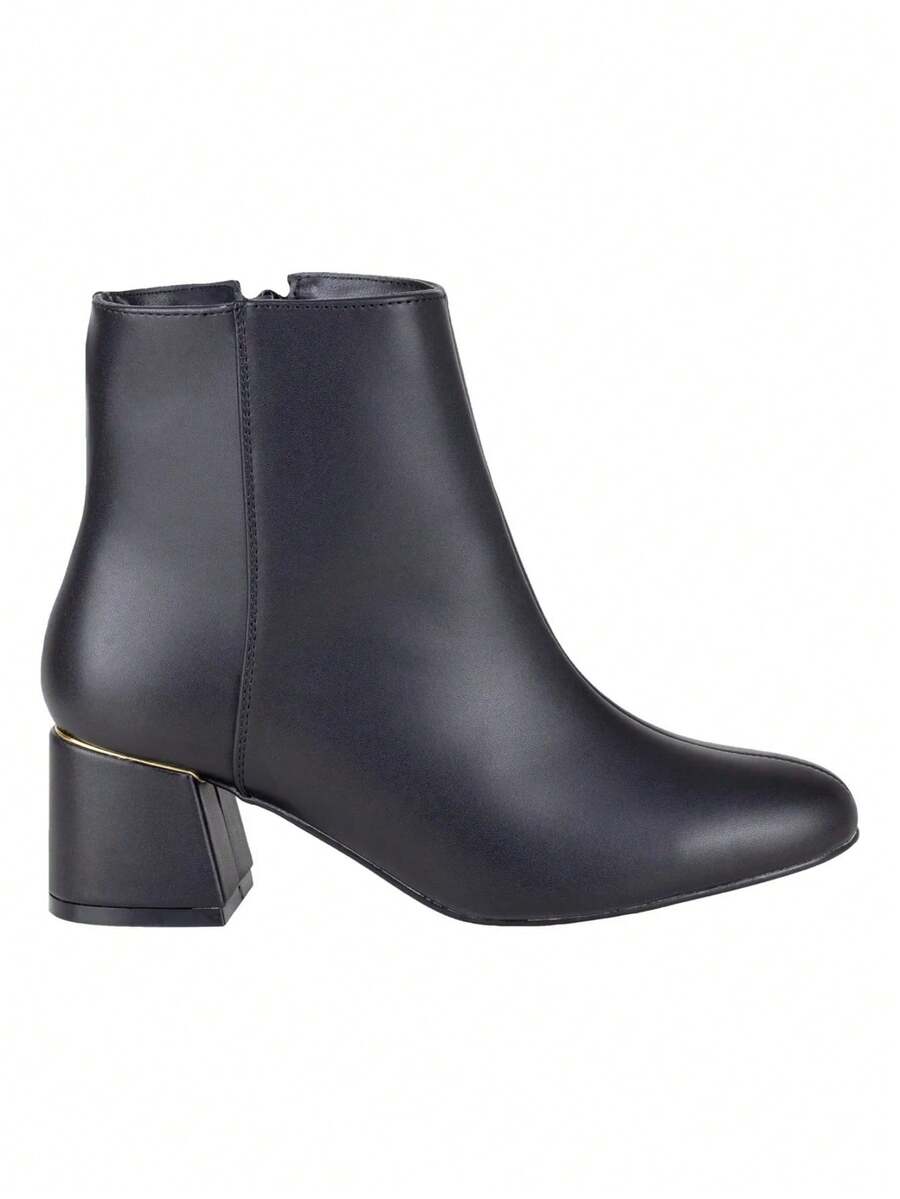 Botin Negro Mujer Tacón Vestir Confortable Moda Otoño Invierno Diseño Elegante - Negro - Ver 1