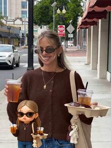 Cardigan en tricot pour femmes, automne/hiver, nouveau style - retour à l'école - hauts basiques confortables - cardigan chic minimaliste casual - cardigan en tricot à col rond avec boutons - bureau - hauts pour sortir - voyage aéroport - Noël - Nouvel An