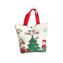 1PC [Christmas Essential] 26 X 22 X 8 Cm Fabric Christmas Shopping Bag With Santa Claus And Reindeer Design