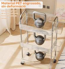 3 Niveles Carrito Organizador 4 Ruedas,Carrito Auxiliar para Estetica con 2 Cestas,Transparente Carrito de Servicio Almacenamiento,Ajustable Estante Carro Organizador para Cocina Baño Recamara ECYWE