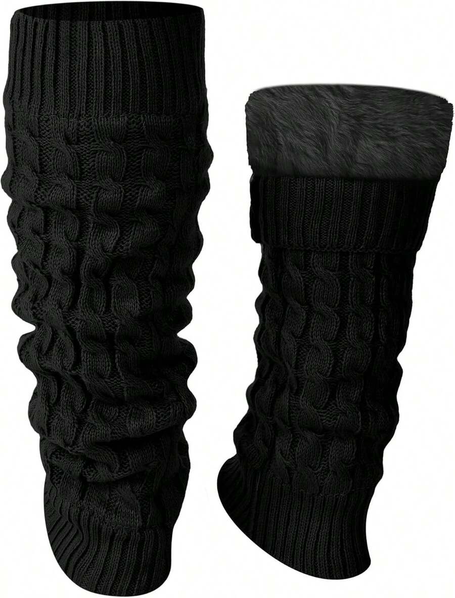 Shihanee Winter Fleece Lined Leg Warmers Women Knit Long Leg Warmers Warm Fleece Lined Boot Socks Skating Daily Wear - 柔和的灰色 - 查看 1