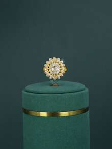 Juego de joyería nupcial de 5 piezas con baño de oro de 18K, diseño de borla redonda de estilo real, con circonita cúbica blanca engastada a mano, que incluye collar, pulsera, pendientes y anillo, adecuado para uso diario y ceremonia de boda, regalo de aniversario de boda