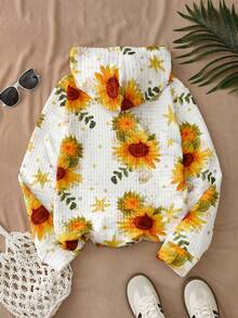 Women's Floral Print Drawstring Hoodie, Casual Wear For Autumn/Winter