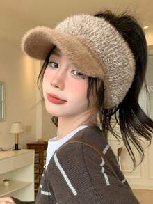 1pc Women's Korean Fashion Versatile Fluffy Peaked Cap, Warm Earmuff Hat For Outdoor Casual Wear, Suitable For Walking, Skiing, Cycling, Shopping, Daily Use In Autumn/Winter