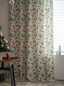1 Stück Weihnachts-Fenstervorhang mit grünen Blättern, roten Beeren und Quasten, Herbstdekoration, schafft festliche Atmosphäre, geeignet für Wohnzimmer, Küche, Zuhause, Feiertags-Dekoration, Geschäfte, Cafés