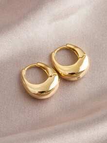 1 Pair Versatile Metal Water Drop Oval Hoop Earrings, Suitable For Women's Daily Wear