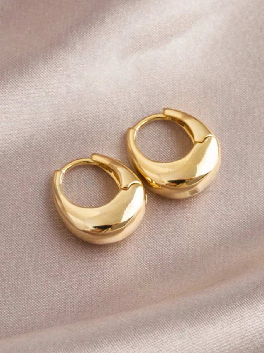 1 Pair Versatile Metal Water Drop Oval Hoop Earrings, Suitable For Women's Daily Wear