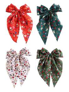 1pc Elegant Satin Bow Hair Clip, Christmas Party Hair Accessory, Santa Claus Ribbon Bowknot, Single Piece, Fabric Material, Solid Color Design,With Cardboard Backing