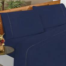 Ponto Palito Bed Sheet Set Kit Single/Double/Queen/King MicroPercal 4 Pieces With Pillowcase 400 Thread Count - Navy Blue - View 1