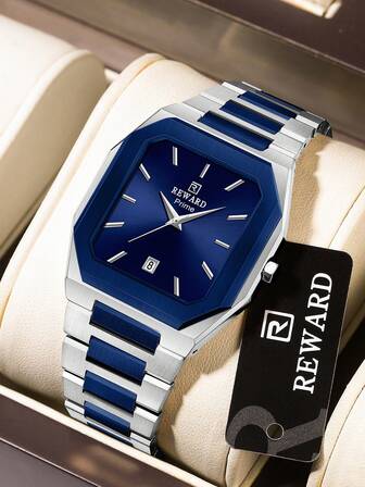  Reloj de cuarzo para hombres REWARD, estilo de moda de negocios, calendario de cronometraje, manecillas luminosas, multifuncional, de alta calidad, diseño clásico, correa de acero inoxidable
