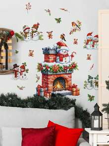 1 Stück Weihnachtsschneemann Kamin Hirsch Wandaufkleber, abnehmbarer Raumdekoration für Schlafzimmer, Wohnzimmer, Feiertagsparty