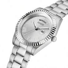 Guess GW0265G5 Classic Elegant Men's Analog Quartz Watch With Day / Date Display Black Round Dial And Silver & Gold 2-Tone Stainless Steel Strap Watch Suitable For Daily Business Wear Birthday Gift For Men