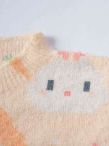 For Clothes That Run Large, Order One Size Down. Fashionable Girls' Autumn/Winter Carrot With Rabbit Pattern Knitted Pullover Sweater, Suitable For Outdoor, Vacation, And As A Gift - Orange - View 5