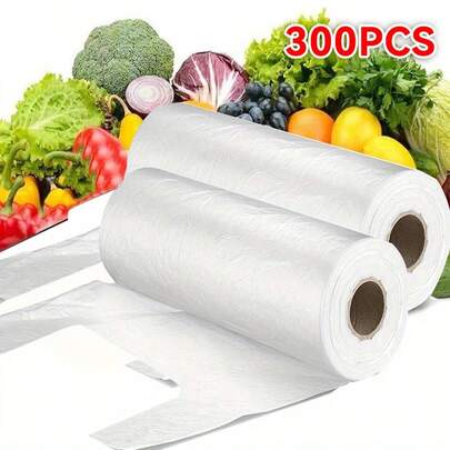 50/100/200/300pcs Kitchen Fresh-Keeping Bags, Household Transparent Vest Bags, Supermarket Large Plastic Bags, Suitable For Packaging Products In Markets