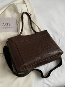 Túi Tote Vintage Dung Tích Lớn Cho Nữ Có Nhiều Ngăn, Nắp Đậy Dập Nổi Hình Cá Sấu, Dây Đeo Vai Có Thể Điều Chỉnh, Thích Hợp Cho Đi Làm Và Du Lịch Ngoài Trời, Mùa Thu, Túi Vintage Lấy Cảm Hứng Từ Phong Cách Retro Cho Nữ, Túi Xách Nữ Họa Tiết Động Vật - Cà phê nâu - Xem 2