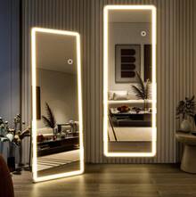 LED Rectangular Full Length Mirror Standing Floor Mirror With  Corners