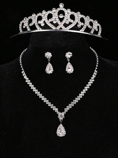 4pcs/Set Princess Necklace Set, Crown Necklace Set, Crystal-Grade Children's Party Headdress, Luxury Crown Necklace Gift Box, Suitable For Holidays, Weddings, Galas