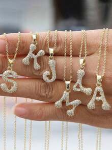 CZ Zirconia 26 Letters A-Z Pendant Necklace, Women's Punk Style Initial Necklace, Fashionable Stainless Steel Hip Hop Jewelry - Vàng 4 - Xem 11