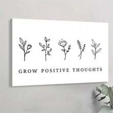 1pc Solid Wood Frame [Positive Attitude, Plant Elements, Line Art Style] 1. 'Blossom Of The Mind Garden' 2. 'Positive Energy In Lines' 3. 'Nurturing The Flower Of Optimism' Theme Canvas Posters & Prints, Large Canvas Wall Art, 2D Flat, Easy Hang Tabletop Or Wall Display, For Halloween, Christmas Gifts, Bedroom, Living Room, Decoration Ready To Hang - 彩色 - 查看 9