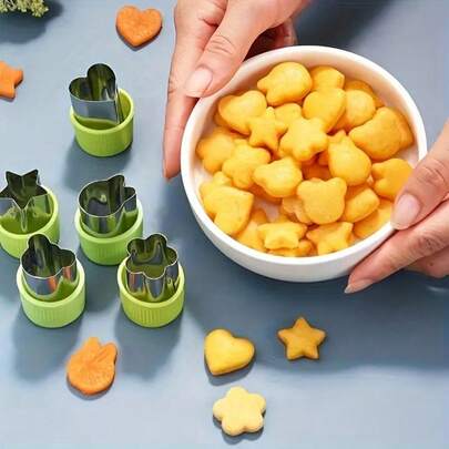6/8/9/12 pièces de formes aléatoires de légumes, fruits, fleurs, biscuits et moules à gâteaux de style dessin animé. Accessoires d'outils auxiliaires pour la cuisson de fruits et biscuits, timbres. Ensemble d'outils de cuisson pour enfants