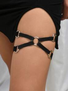 1件性感女士大腿吊袜带弹性交叉腿部束缚带情趣内衣Y2K配饰 - 黑色 - 查看 9