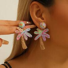 1 Pair Handmade Woven Raffia Coconut Tree Earrings, Boho Tropical Palm Leaf Earrings, Suitable For Women's Daily, Holiday, Party Wear