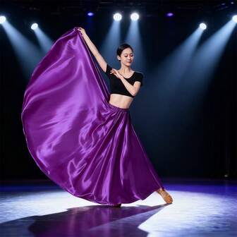 1pc Soft Purple 95cm Satin Long Dress For Women, Elastic Waist, Suitable For Belly Dance, Princess Party, Cosplay, Dance And Other Occasions