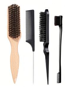 Wood Teasing Brush 5pcs, Teasing Comb,Styling Comb Set With Rat Tail Pick For Hair Sectioning For Edge Control, Backcombing, Smoothing, And Styling Thin & Fine Hair To Create Volume, Edge Brush For Edge & Back Brushing Hair Brush,Hair Brush,Slick Back Brush,Styling Brush,Curly Hair Brush,Edge Brush,Hair Comb,Brush Hair,Hair Brush Set,Comb Hair,Comb For Curls,Detangling Brush,Hair Brush For Women,Hair,Travel,Hair Products,Hair Tools,Hair Stuff,Barber,Barber Accessories,Barbershop,Hairdressing Equipment