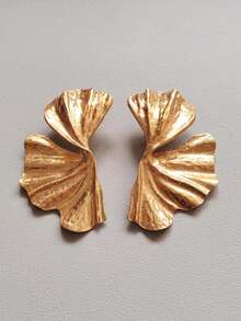 1 Pair Retro Fashion Geometric Metal Leaf Earrings, Suitable For Women's Wedding, Date, Daily Wear - Vàng vàng - Xem 4