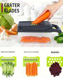 16-In-1 Multifunctional Vegetable Chopper, Multifunctional Vegetable Cutter With Box, Container And Lid, Thick ABS Material, Home Kitchen Potato Slicer, Grater, Vegetable Shredder, Cucumber Grinder, Kitchen Utensils, Professional Food Chopper, Multifunctional Fruit Slicer, Handheld Food Processor, Vegetable Slicer, Cutting Tool With Container