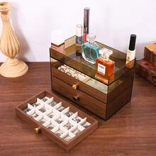 Multi-Layer Jewelry Box, High-End Elegant Necklace Earring Storage Box, Large Capacity Walnut Grain Jewelry, Glasses, Watch Display Case