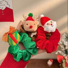 1 pezzo Scrunchie per capelli in peluche a forma di cervo natalizio, elastico per capelli ad alta elasticità, accessori per capelli carini, regalo di Natale, decorazione per la casa, decorazioni natalizie, decorazione per la stanza, inverno - Multicolore - Visualizzare 5