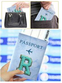 Huse de pașaport din piele PU cu litere Cheille Air Plan pentru adolescenți, accesorii de călătorie, suport pentru pașaport, husă pentru pașaport cu litere inițiale marmorate la modă, husă pentru pașaport pentru bărbați și femei, husă de călătorie portabilă cu card bancar, pașaport de afaceri, portofel din PU, pentru călătorii, zbor, înapoi la școală