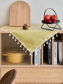 1pc Solid Color Waterproof Oilproof Tablecloth, Rustic American Country Style, Kitchen Decor, Rectangular Table Cover With Tassels, Suitable For Daily Use, Holidays, Sideboard, Desk, Microwave Oven Cover, Banquet, Coffee Table, Home Decor, Autumn Decor, Wedding Decor