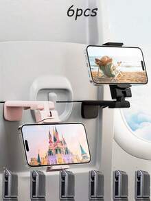 3/2/1 pieza Soporte de teléfono para vuelo, soporte de viaje portátil plegable y ajustable con rotación de 360° para escritorio, asiento de tren, maletero, gabinete de cocina compatible - Construcción de plástico duradero, gancho de teléfono portátil plegable, soporte universal de teléfono para celulares, viaje, hogar, oficina.