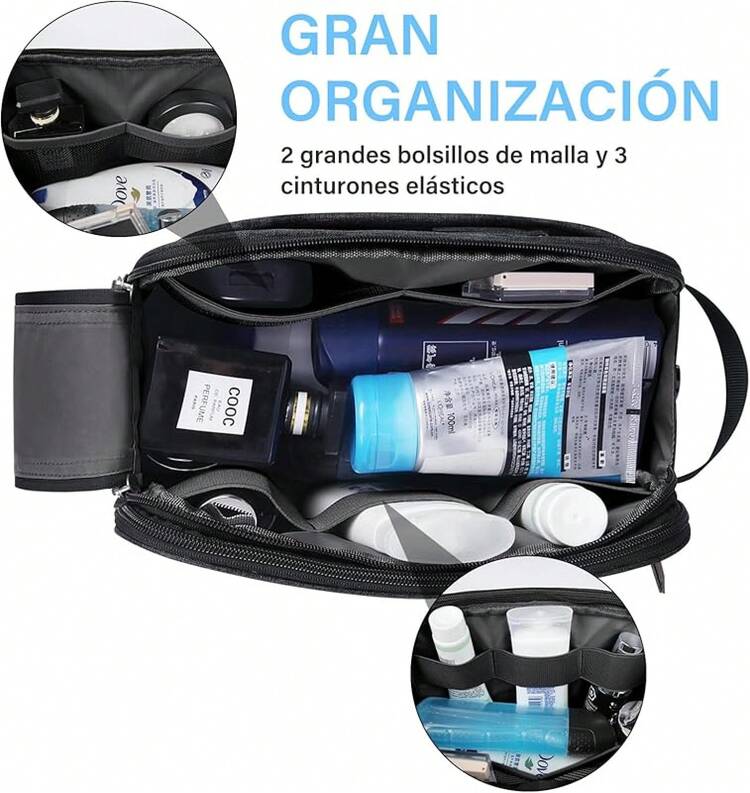 Neceser Hombre Maquillaje Neceser de Viaje Impermeable Bolsa de Baño para Hombres negro - Negro - Añade 3