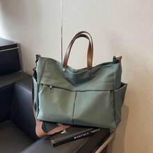 "Elegant Olive Green Tote Bag With Adjustable Strap & Multiple Pockets - Versatile For Work, Travel, & Daily Use"