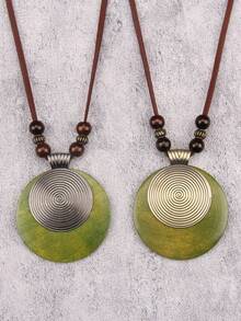 1pc Retro Bohemian Style Wooden Alloy Leaf Pendant Necklace, Fashion Halloween Holiday Gift Decoration, Unisex Jewelry, Student Souvenir Gift