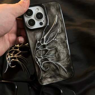 Funda de teléfono personalizada hecha a mano con estilo retro estéreo de hueso de pescado, estilo gótico punk oscuro, lavado de tinta de Cthulhu 3D transparente, estilo Ins para teléfonos 15, 17, 16, 14, 13, 12, 11