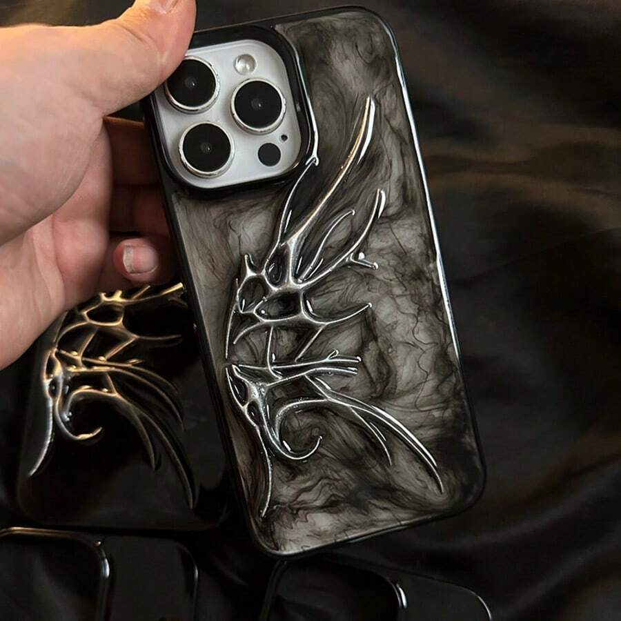 Hình dán Cthulhu tự làm, hiệu ứng chuyển màu 3D trong suốt, phong cách Gothic Punk cổ điển, họa tiết xương cá lập thể, phù hợp với ốp điện thoại 15 inch, phụ kiện không thể thiếu cho những người dẫn đầu xu hướng, phù hợp với điện thoại 17, 16, 14, 13, 12, 11 inch. - Bạc - Xem 1