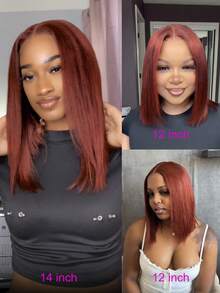 Wigs Bye Bye Knots 7x5 Lace Closure Yaki Bob Wig Warm Rich Reddish Brown Beginner Friendly Pre Plucked Pre Cut 100% Premium Human Hair Glueless Effortless Easy To Wear Pre Bled Invisible Knots Pre Plucked Unice Hair - S33 - View 8