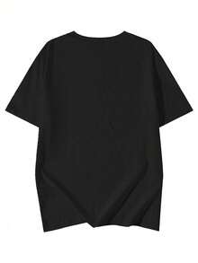 200g Pure Cotton T-Shirt 2025 Summer Ladies New Short Sleeve Pure Cotton Holiday Pattern Short Sleeve Round Neck Couple Wear Small Shirt Tops - 黑色粉字 - 查看 5